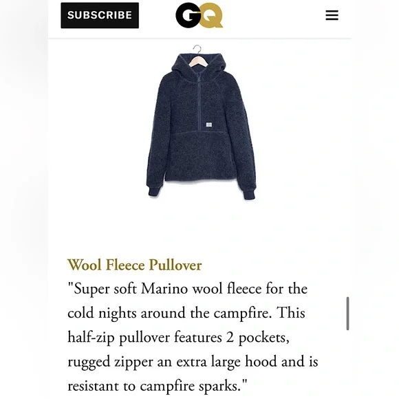 NWOT Snow Peak Wool Fleece Pullover Hoodie Jacket Size S blue💙 - Picture 7 of 7